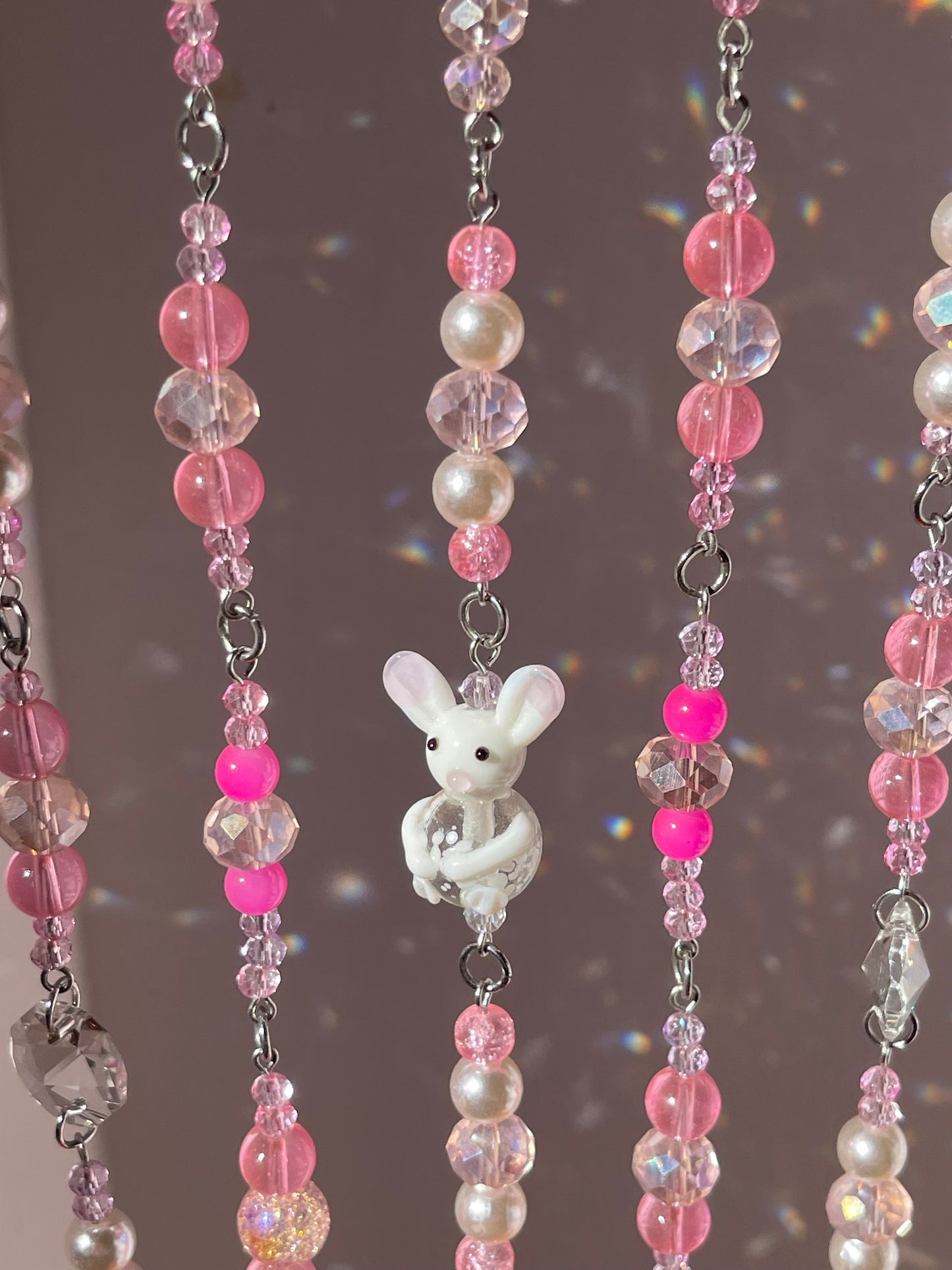 Pink Crystal Decor Suncatcher with Little Bunny