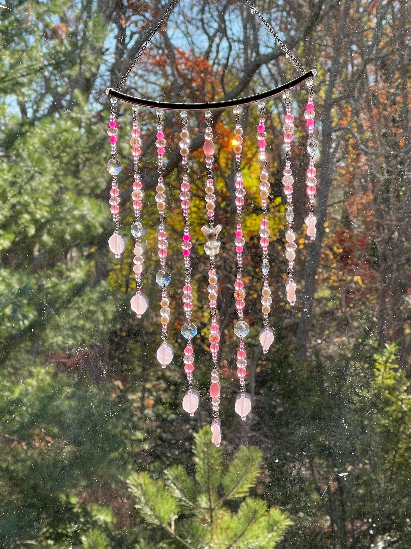 Pink Crystal Decor Suncatcher with Little Bunny