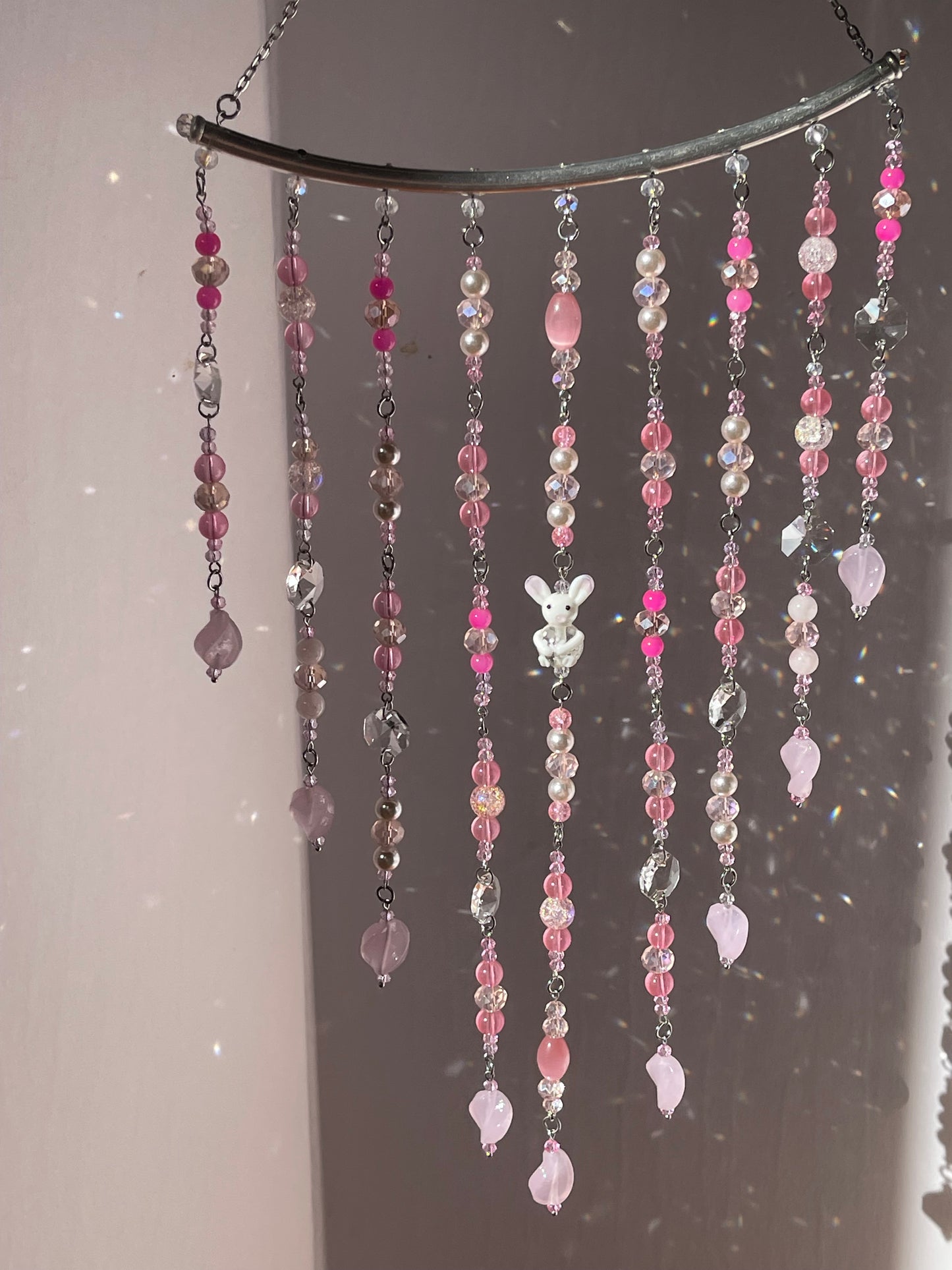 Pink Crystal Decor Suncatcher with Little Bunny