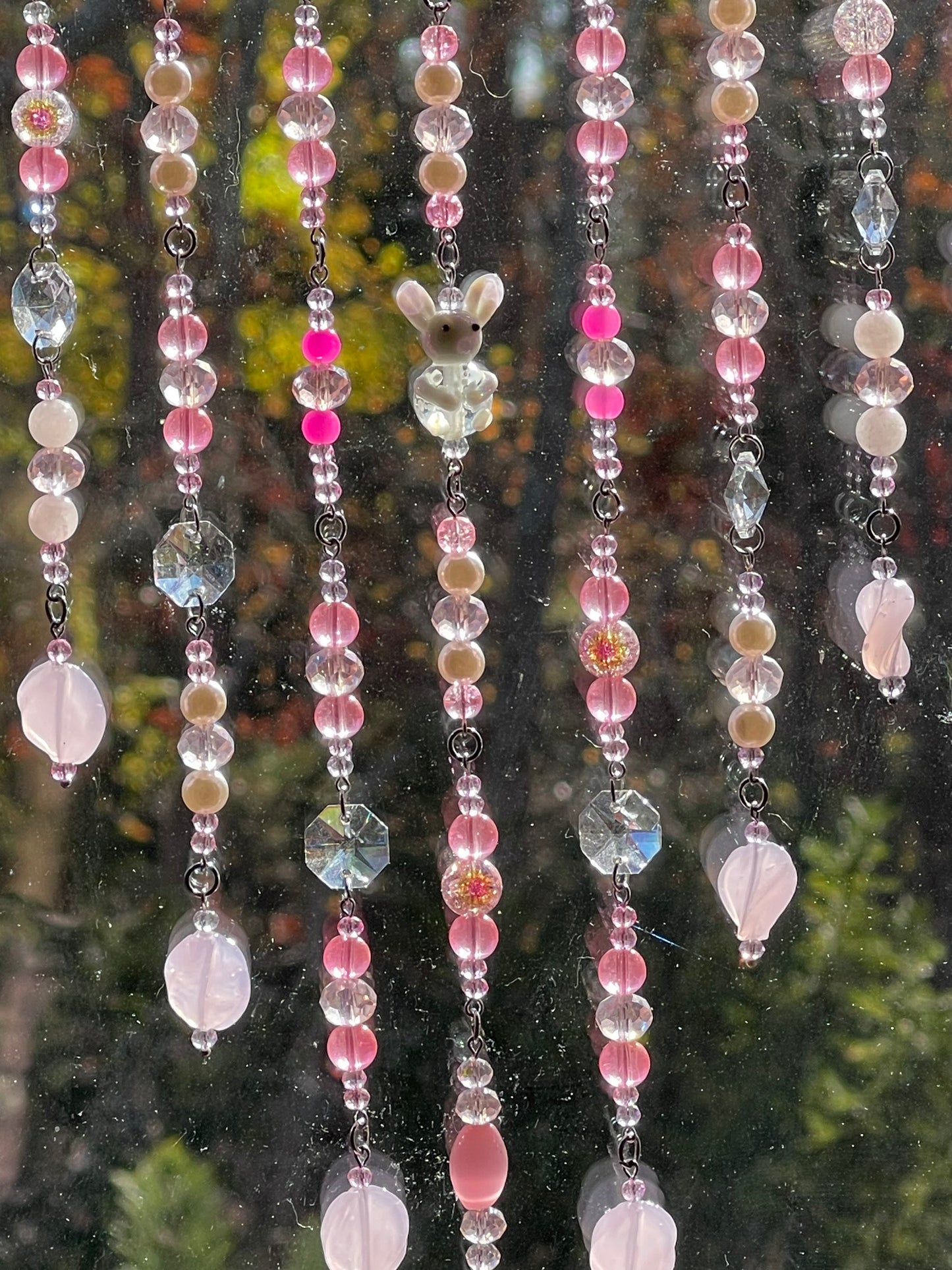 Pink Crystal Decor Suncatcher with Little Bunny