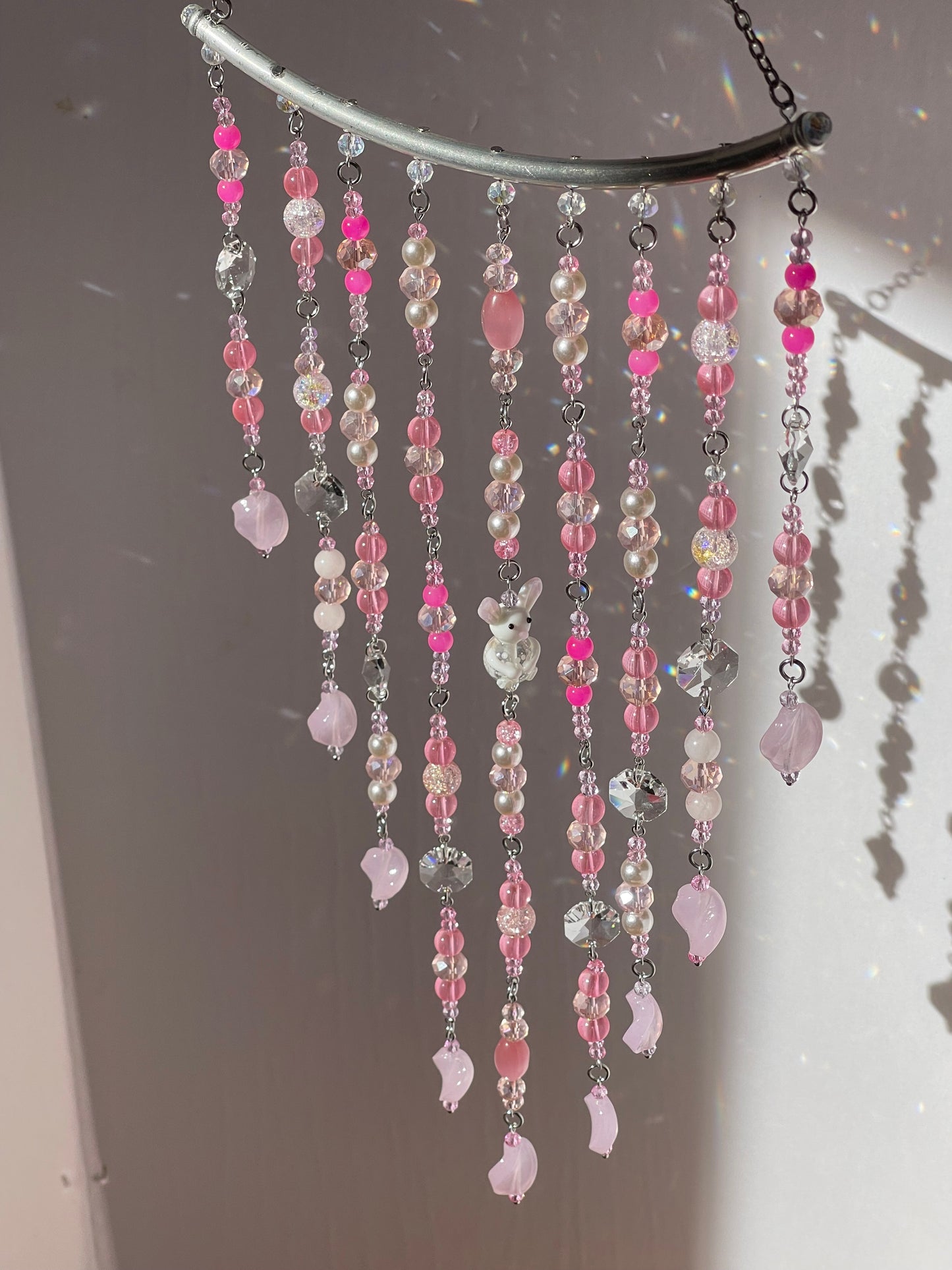 Pink Crystal Decor Suncatcher with Little Bunny