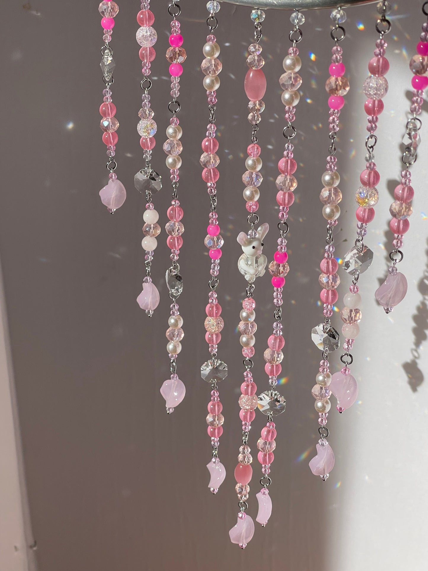 Pink Crystal Decor Suncatcher with Little Bunny