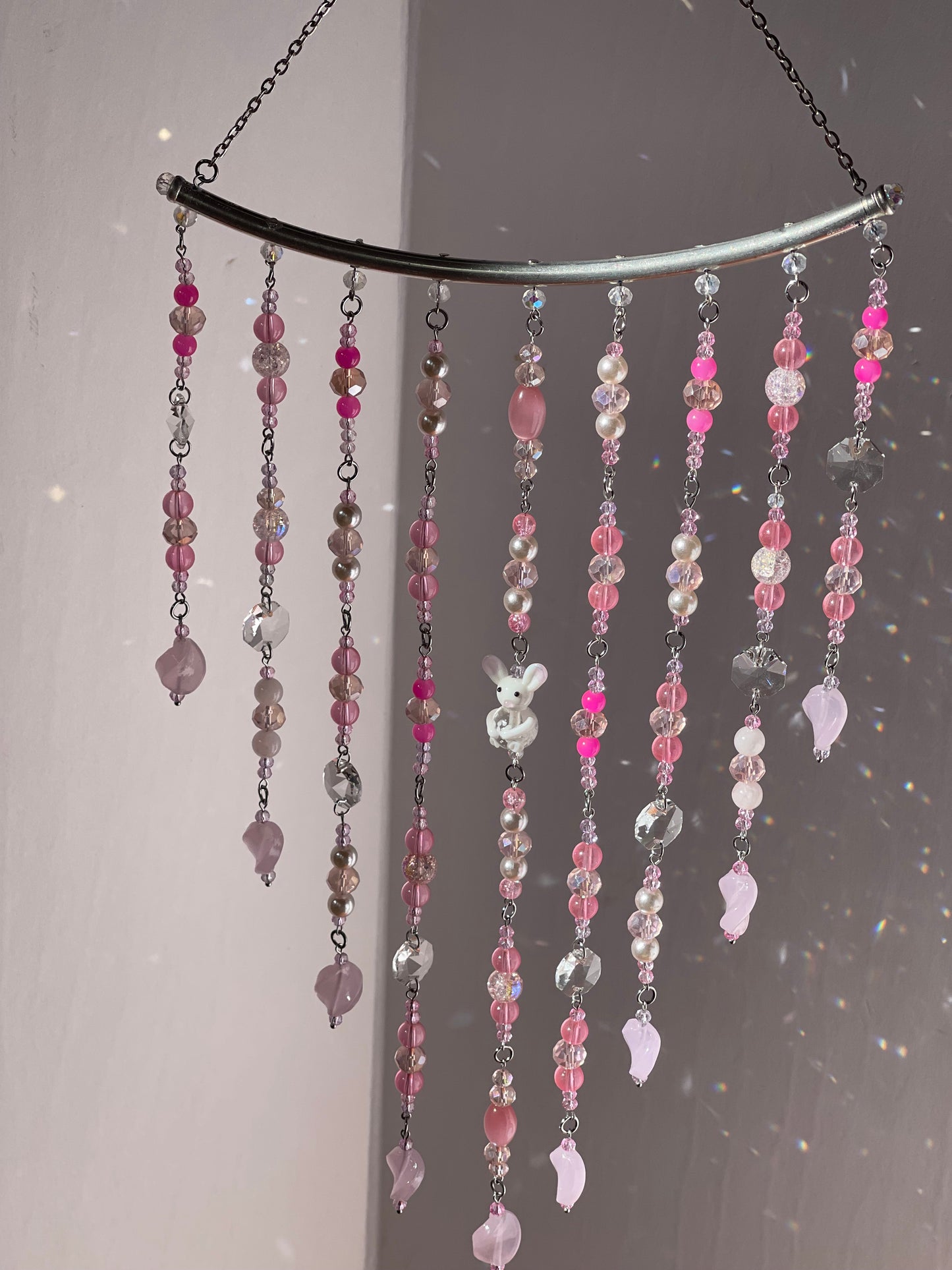 Pink Crystal Decor Suncatcher with Little Bunny
