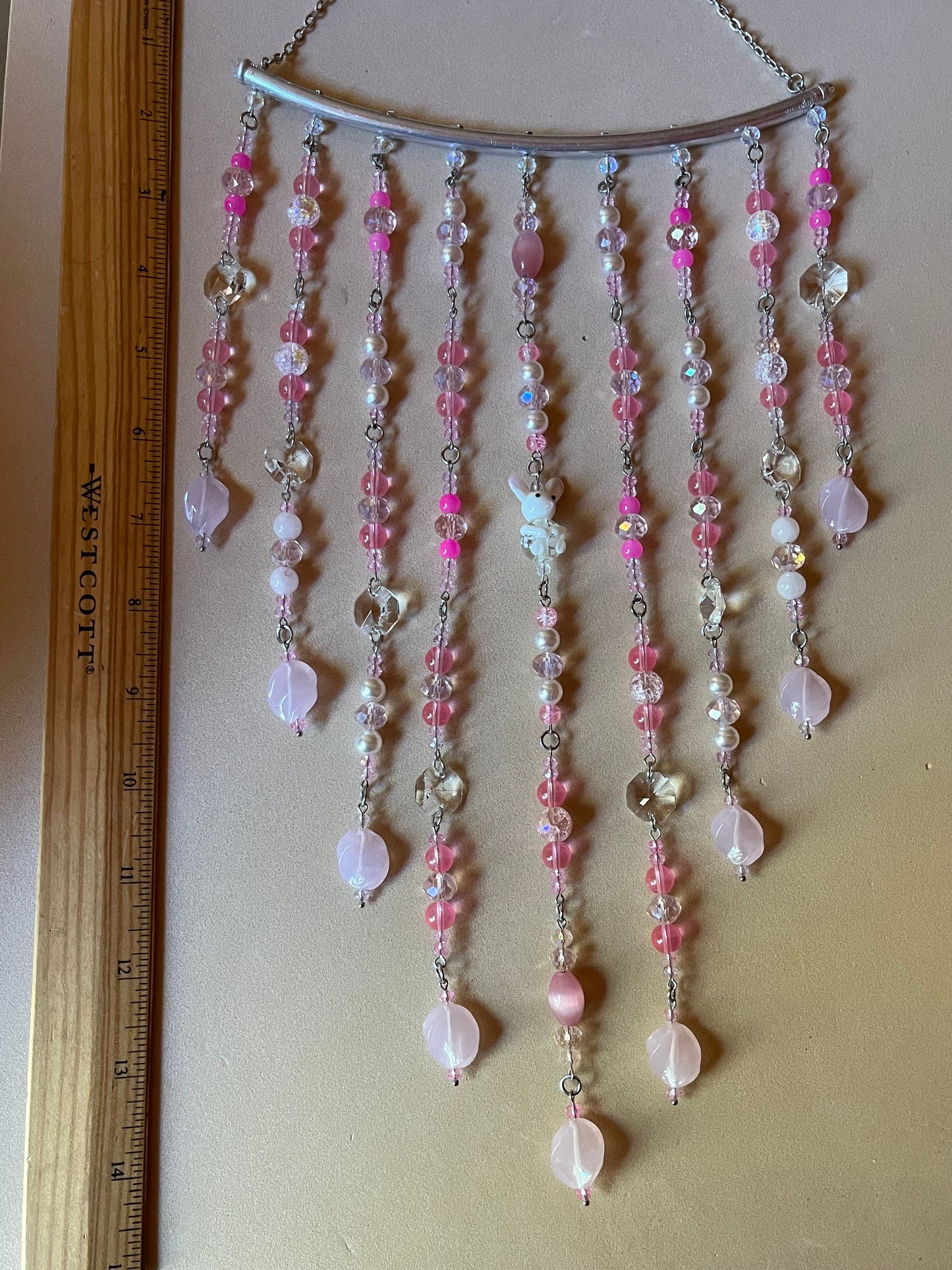 Pink Crystal Decor Suncatcher with Little Bunny