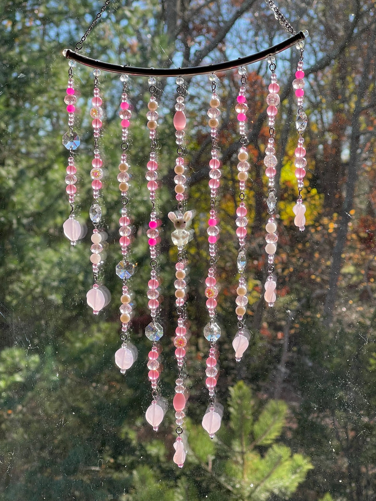 Pink Crystal Decor Suncatcher with Little Bunny