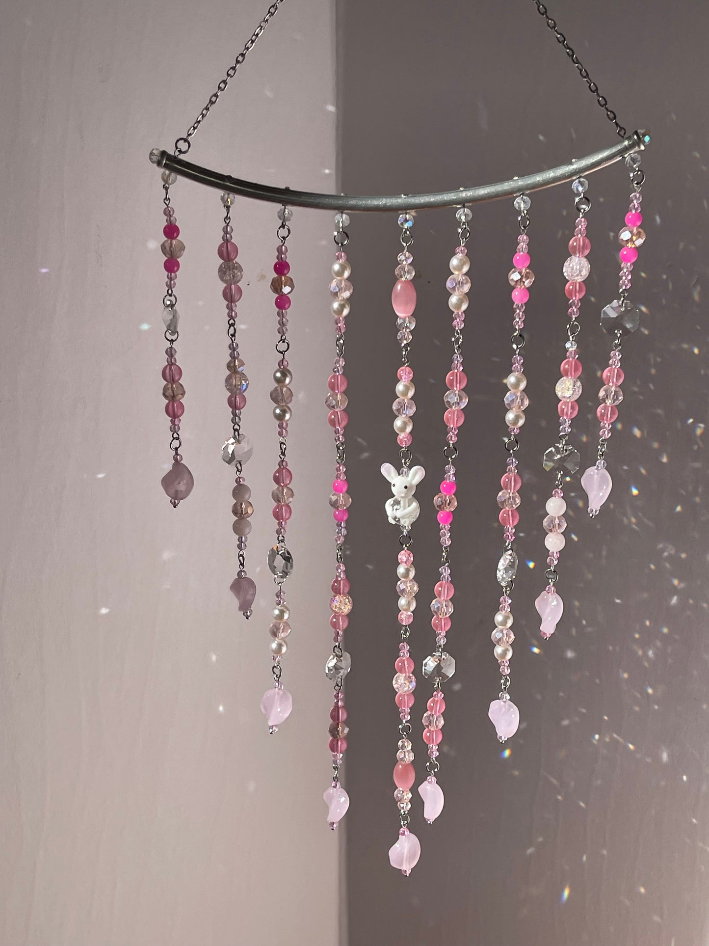 Pink Crystal Decor Suncatcher with Little Bunny