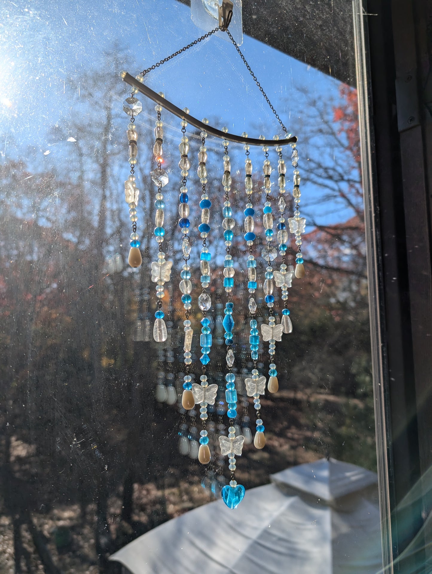 Teal + White with Heart Crystal Sun Catcher for Windows