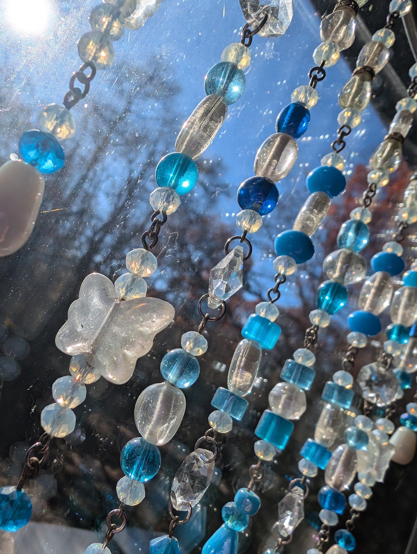 Teal + White with Heart Crystal Sun Catcher for Windows