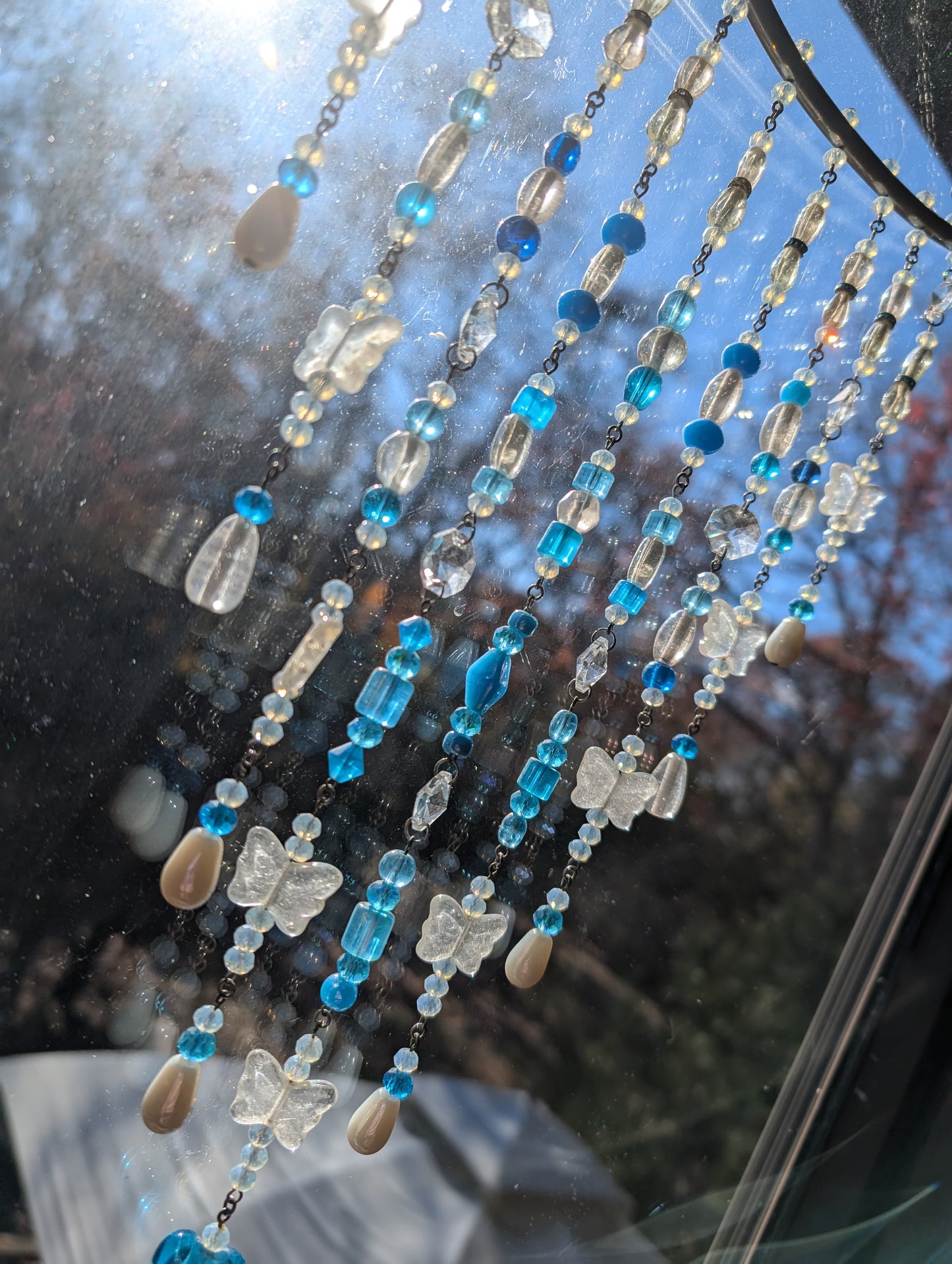 Teal + White with Heart Crystal Sun Catcher for Windows