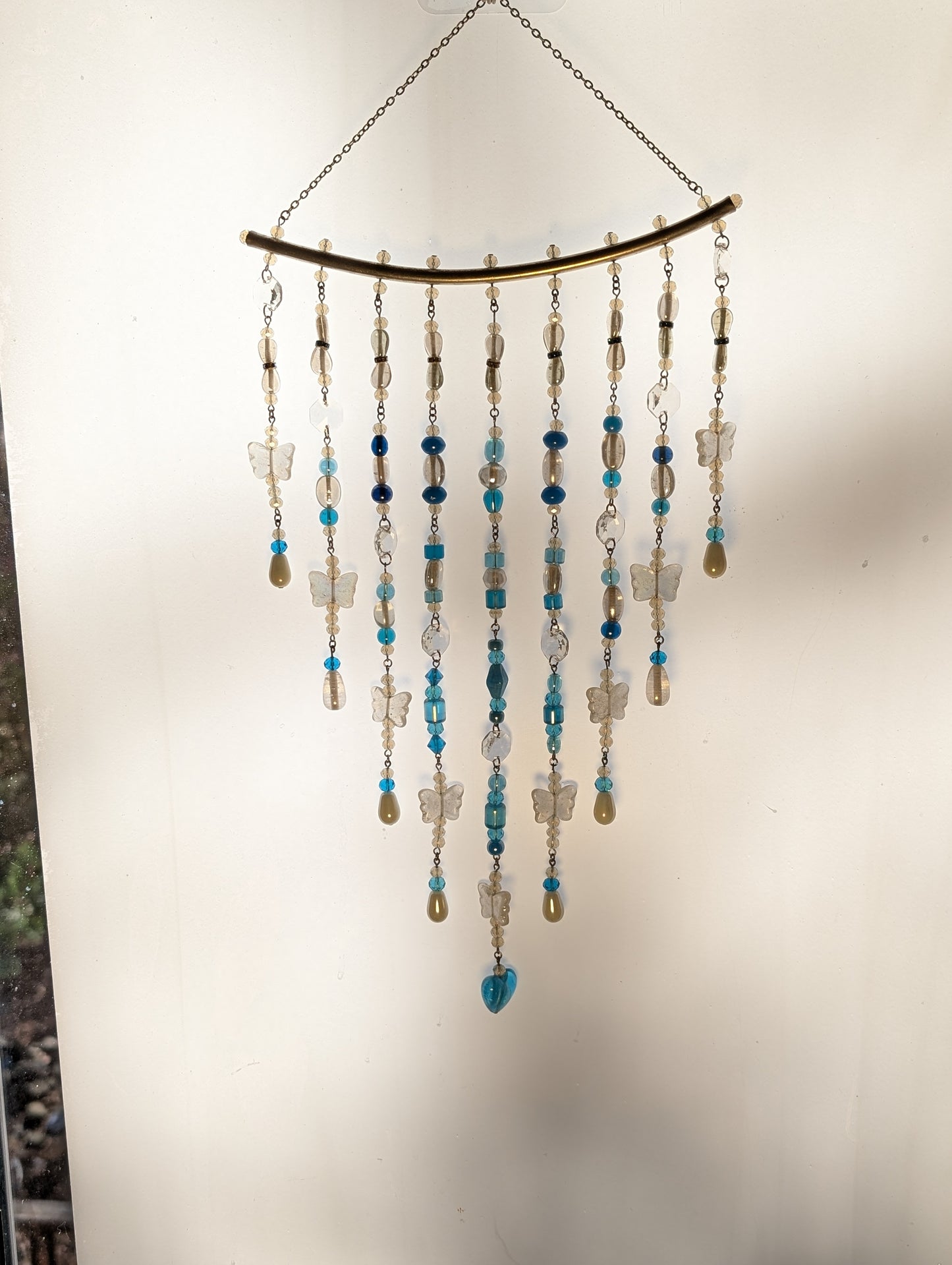 Teal + White with Heart Crystal Sun Catcher for Windows
