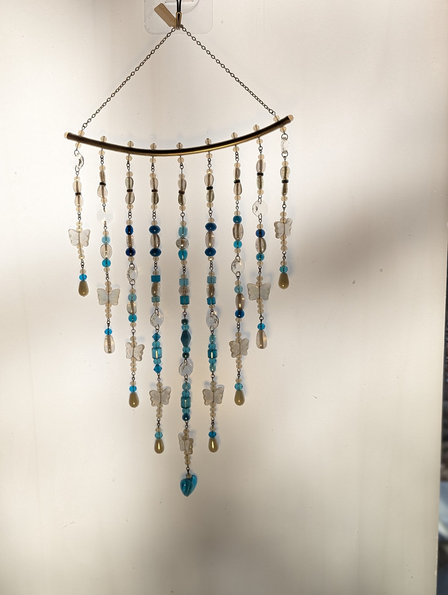 Teal + White with Heart Crystal Sun Catcher for Windows