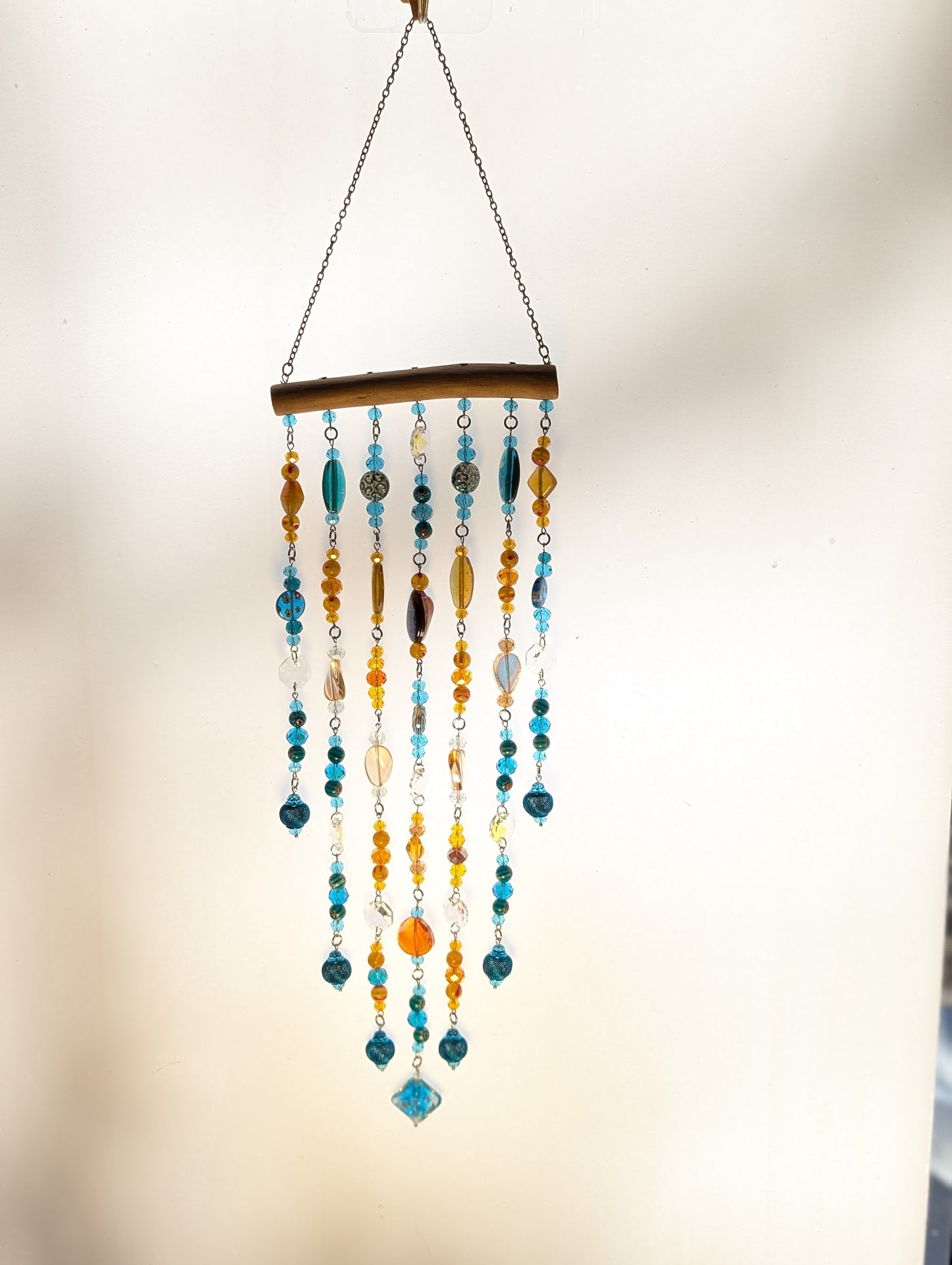 One of a Kind Driftwood Sun Catcher for Window Teal and Orange