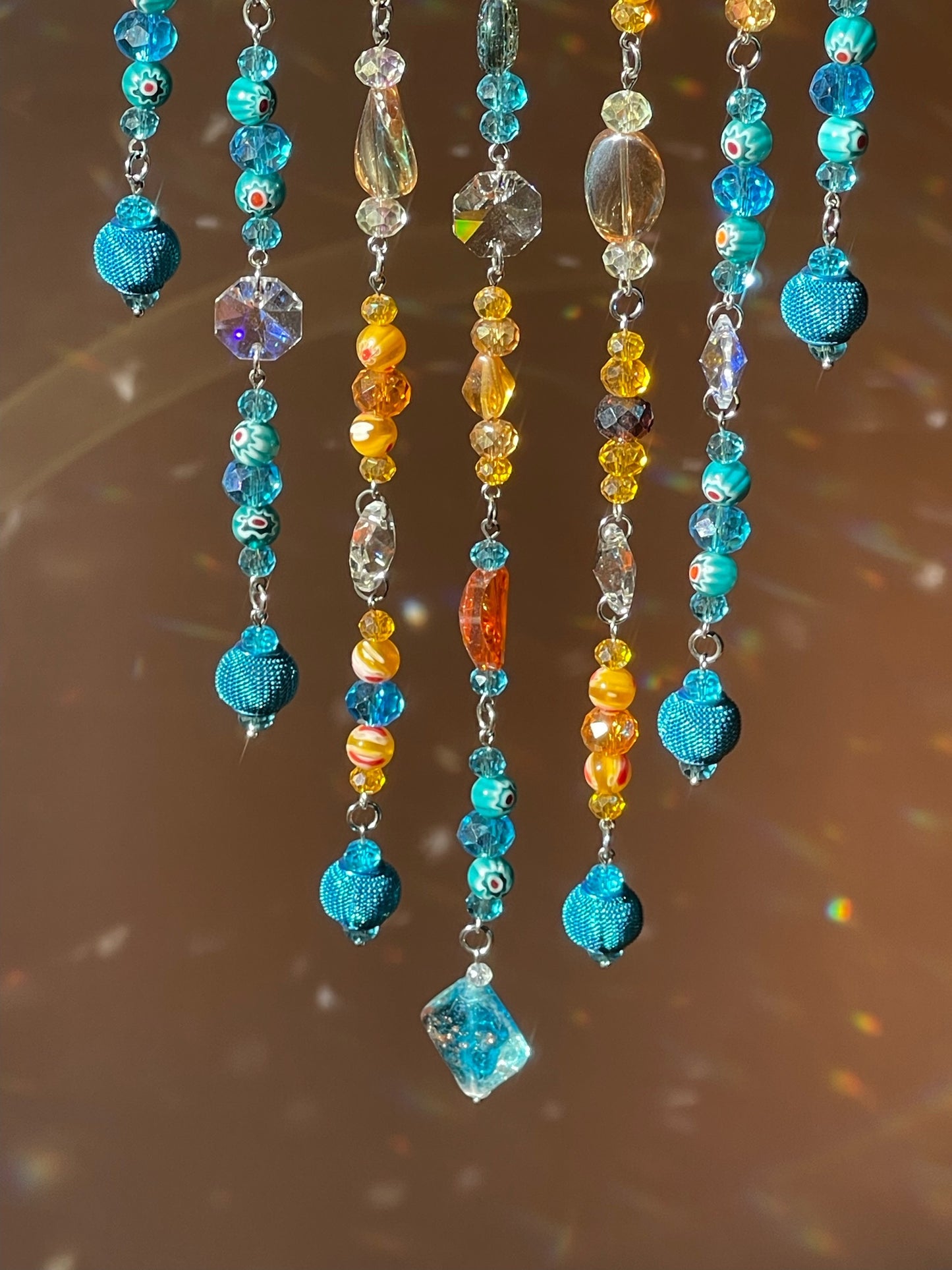 One of a Kind Driftwood Sun Catcher for Window Teal and Orange