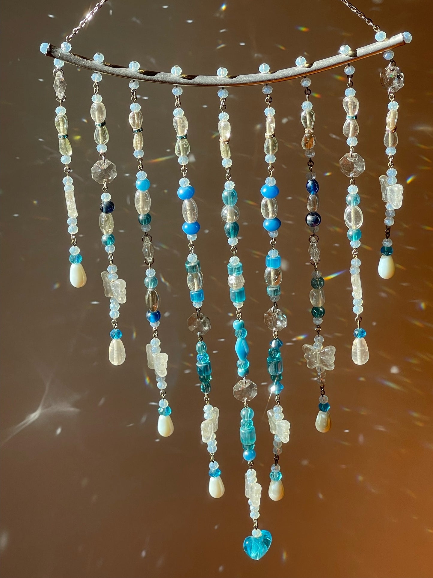 Teal + White with Heart Crystal Sun Catcher for Windows