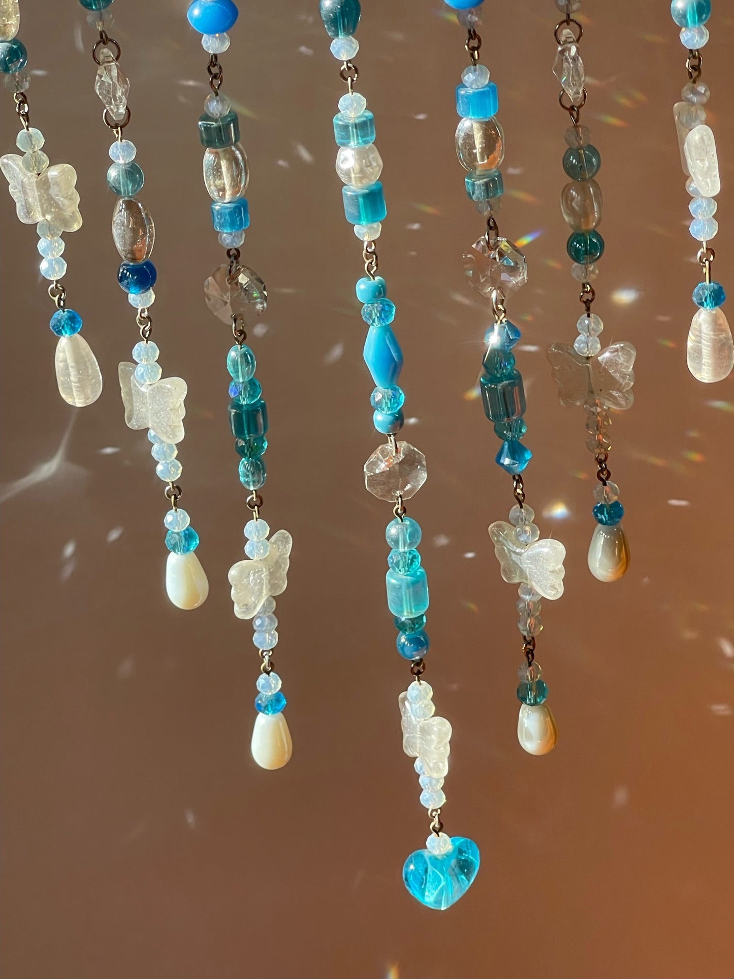 Teal + White with Heart Crystal Sun Catcher for Windows