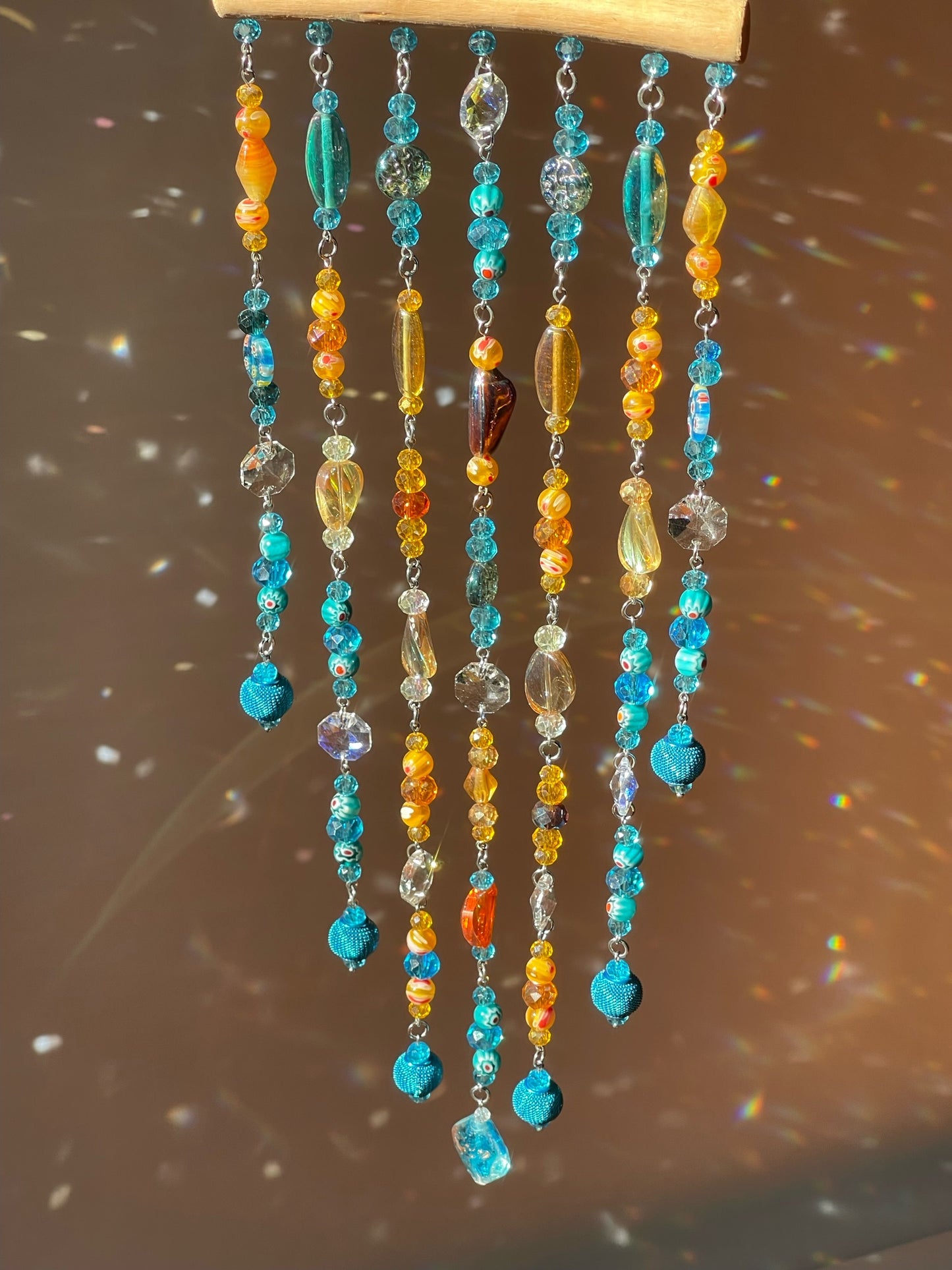 One of a Kind Driftwood Sun Catcher for Window Teal and Orange