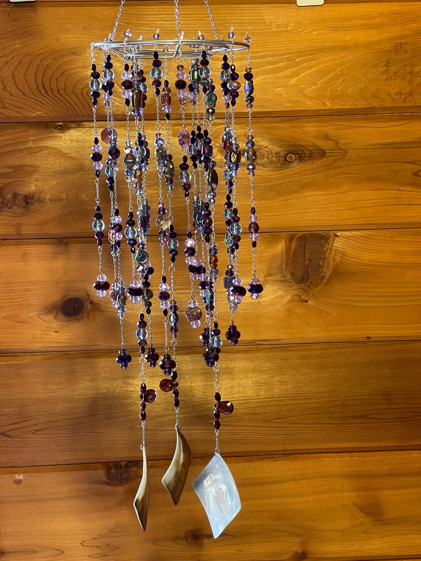 Purple Beaded Mobile with 3 Blackliped Shells