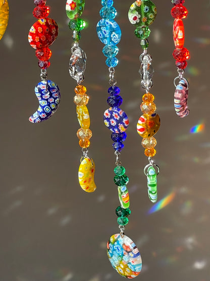One of a Kind Colorful Millefiori Driftwood Sun Catcher for Window