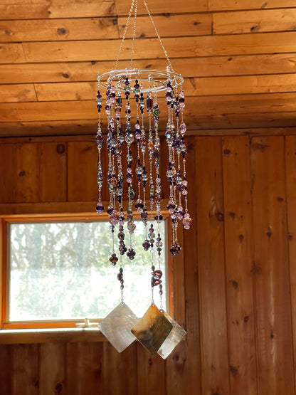 Purple Beaded Mobile with 3 Blackliped Shells