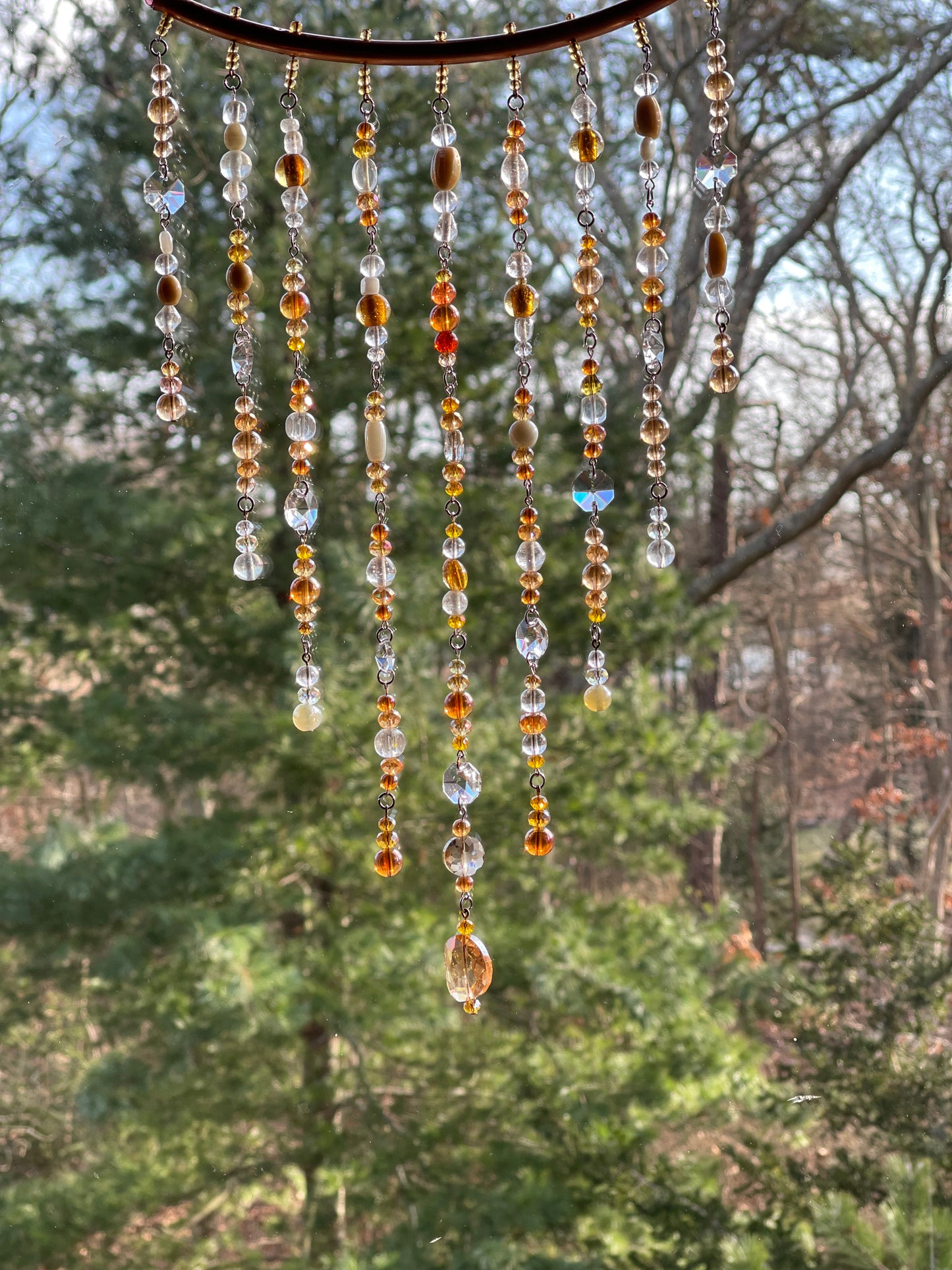 Boho Window Hanging Gold toned Crystals