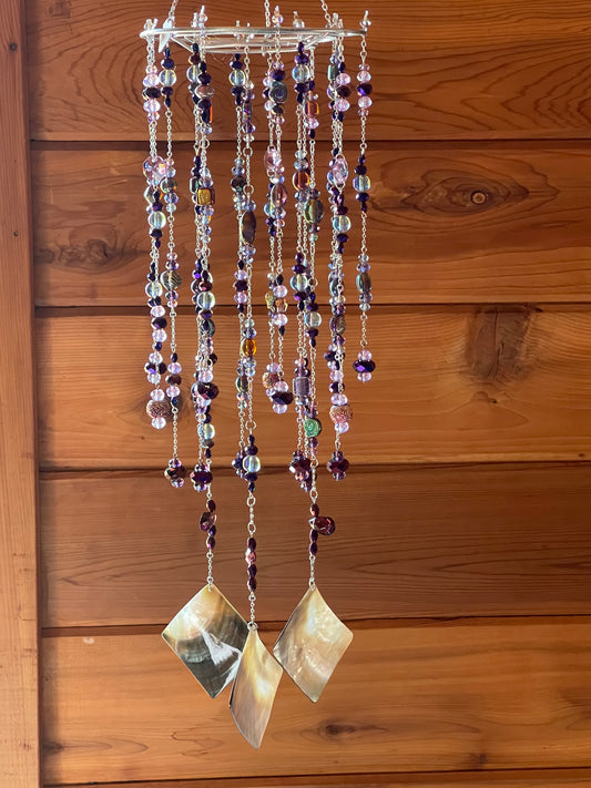 Purple Beaded Mobile with 3 Blackliped Shells
