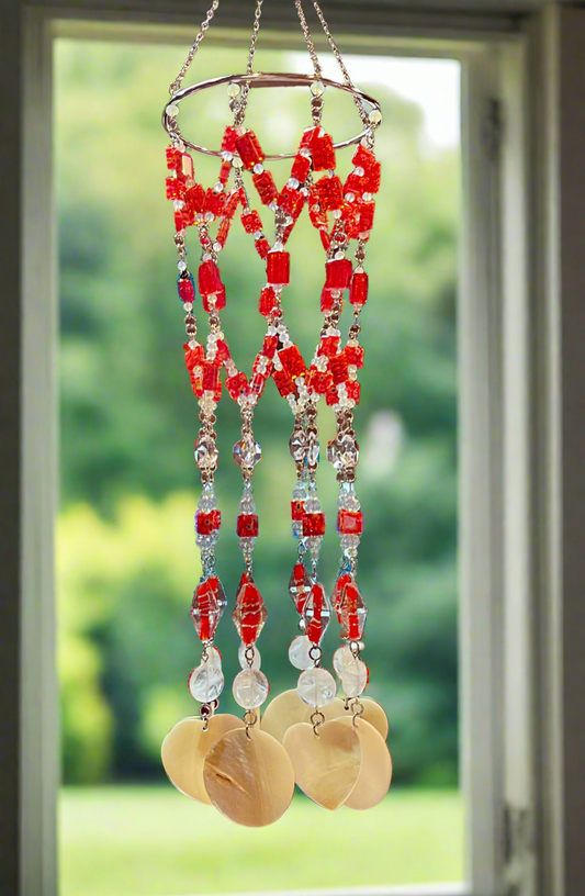 Red Crystal Sea Shell Wind Chime and Sun Catcher