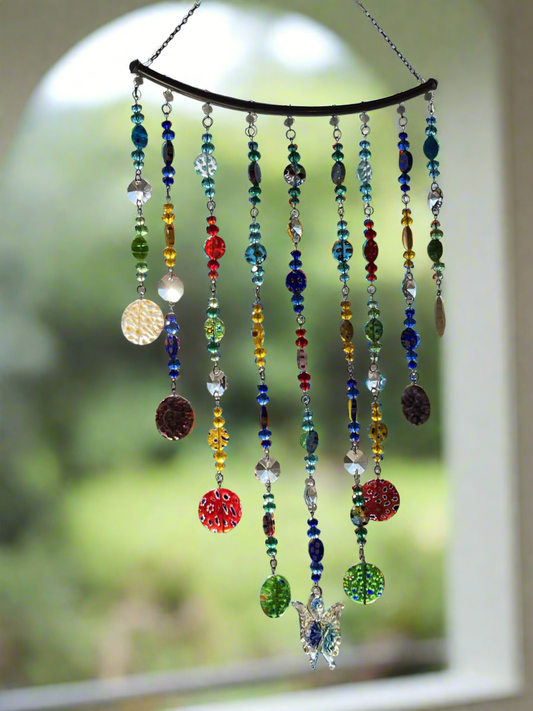 Boho Window Hanging Decor, Suncatcher Millefiori, Window Decorations, Sun Catcher for Windows, Balcony Bohemian, Multicolor, Butterfly