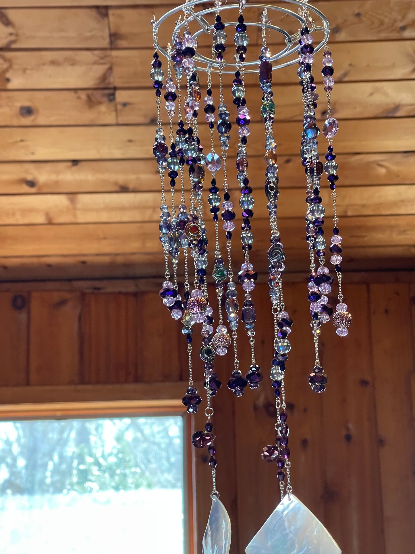 Purple Beaded Mobile with 3 Blackliped Shells