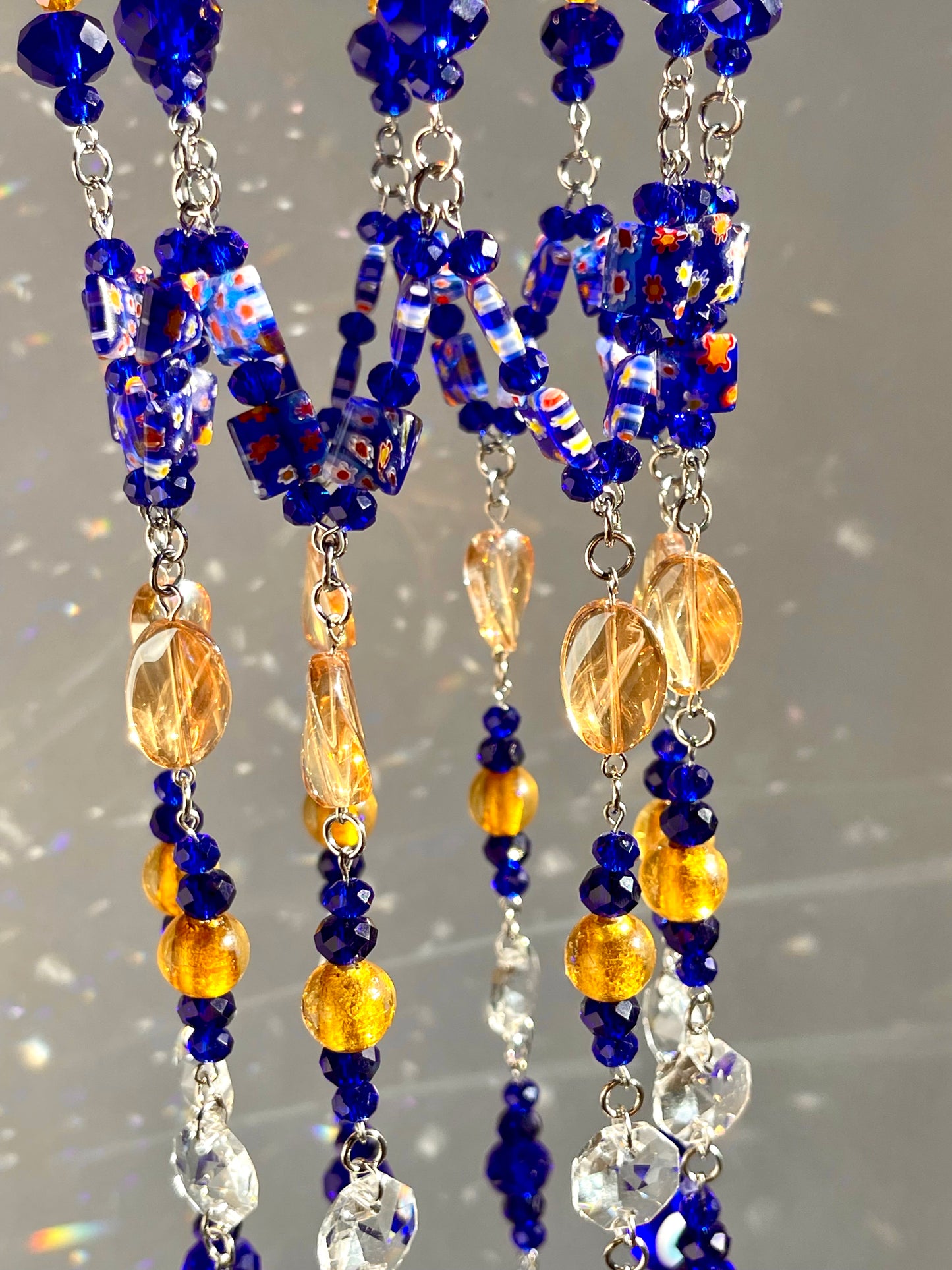 Blue and Gold Crystal Beaded Sun Catcher