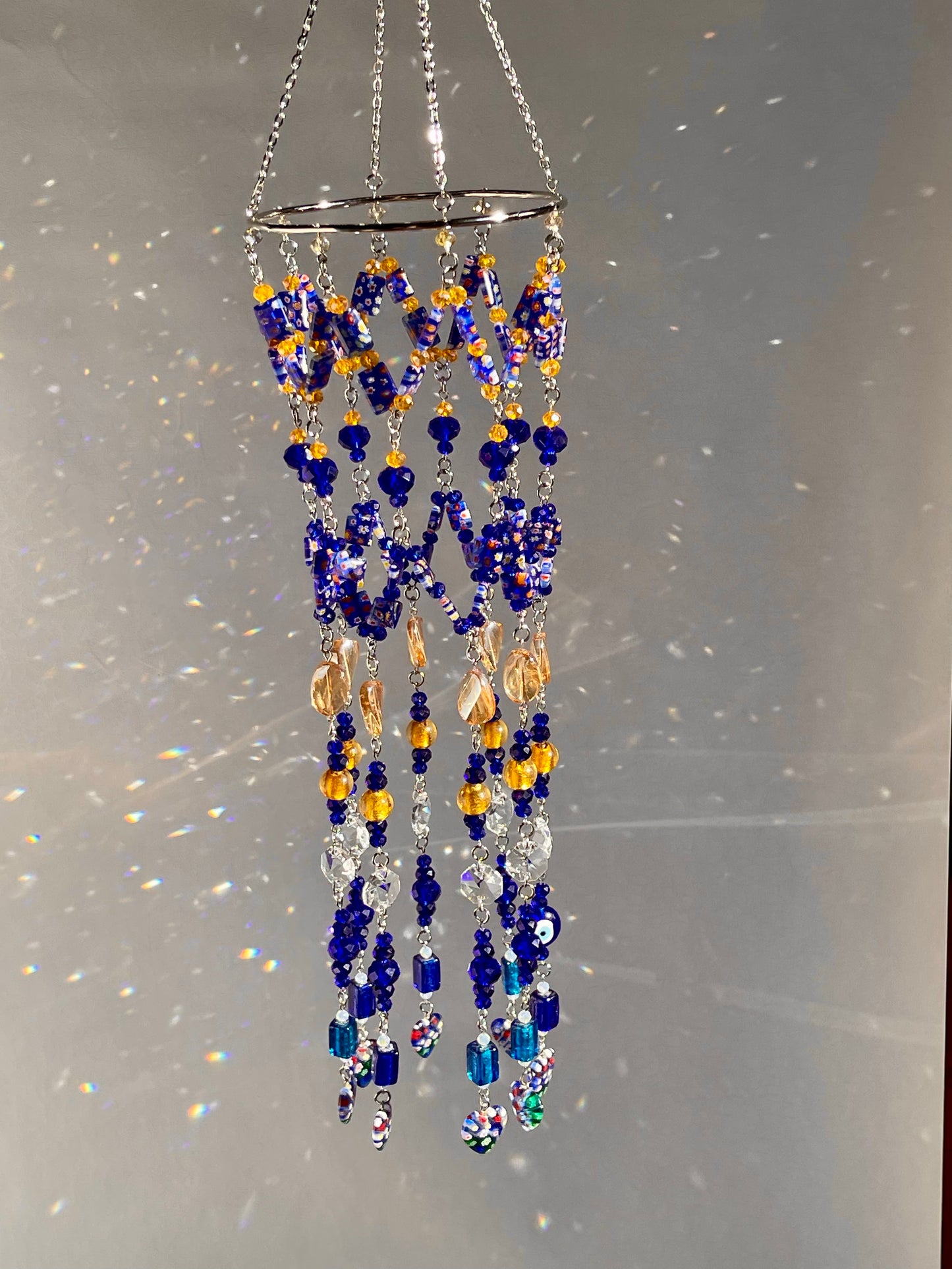 Blue and Gold Crystal Beaded Sun Catcher