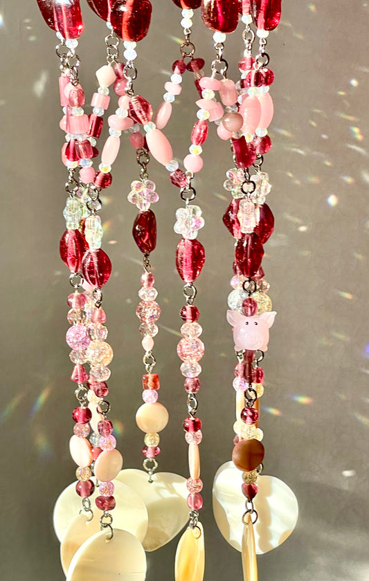 Pink Crystal and Sea Shell Wind Cime Sun Catcher