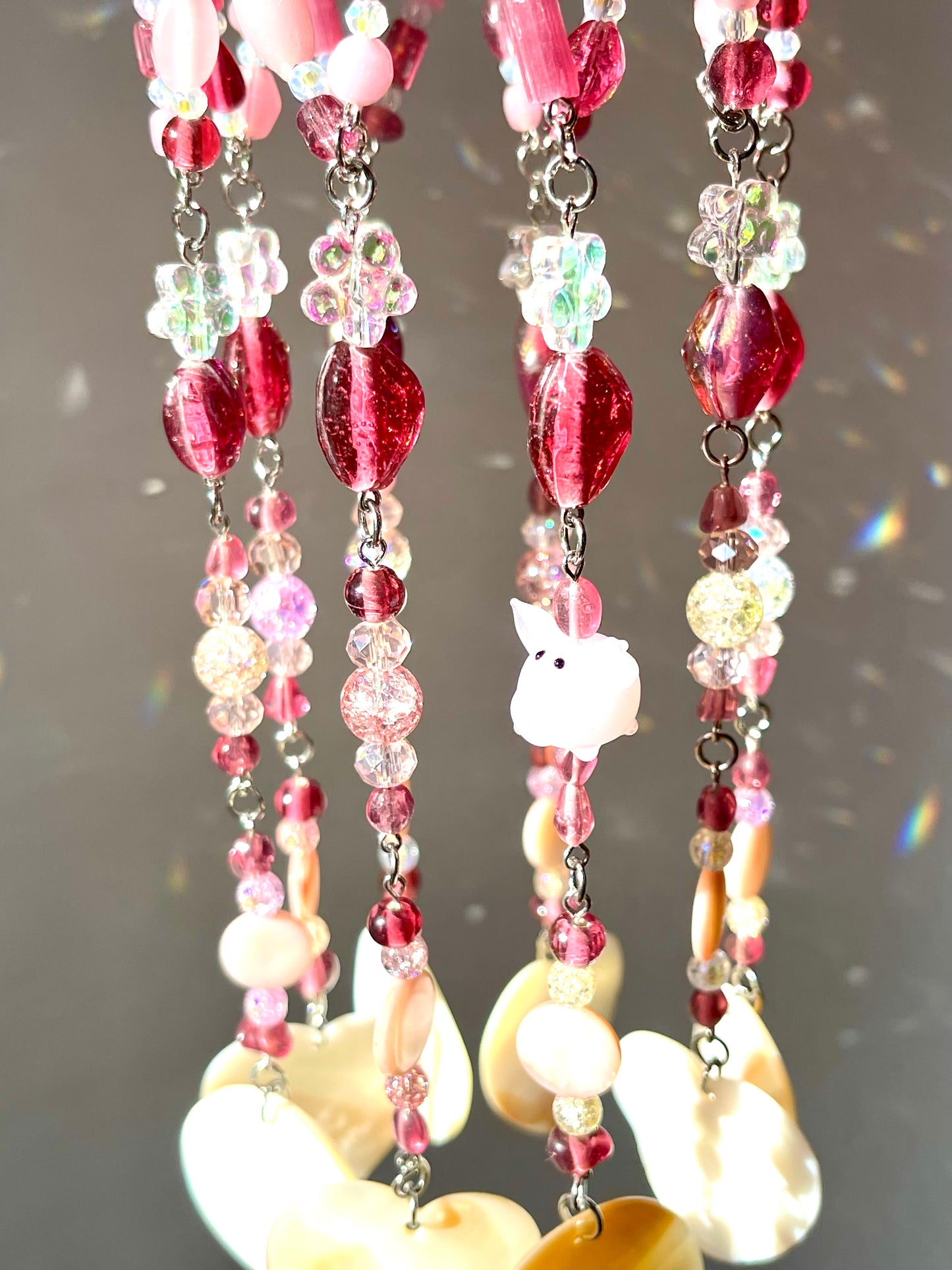 Pink Crystal and Sea Shell Wind Cime Sun Catcher