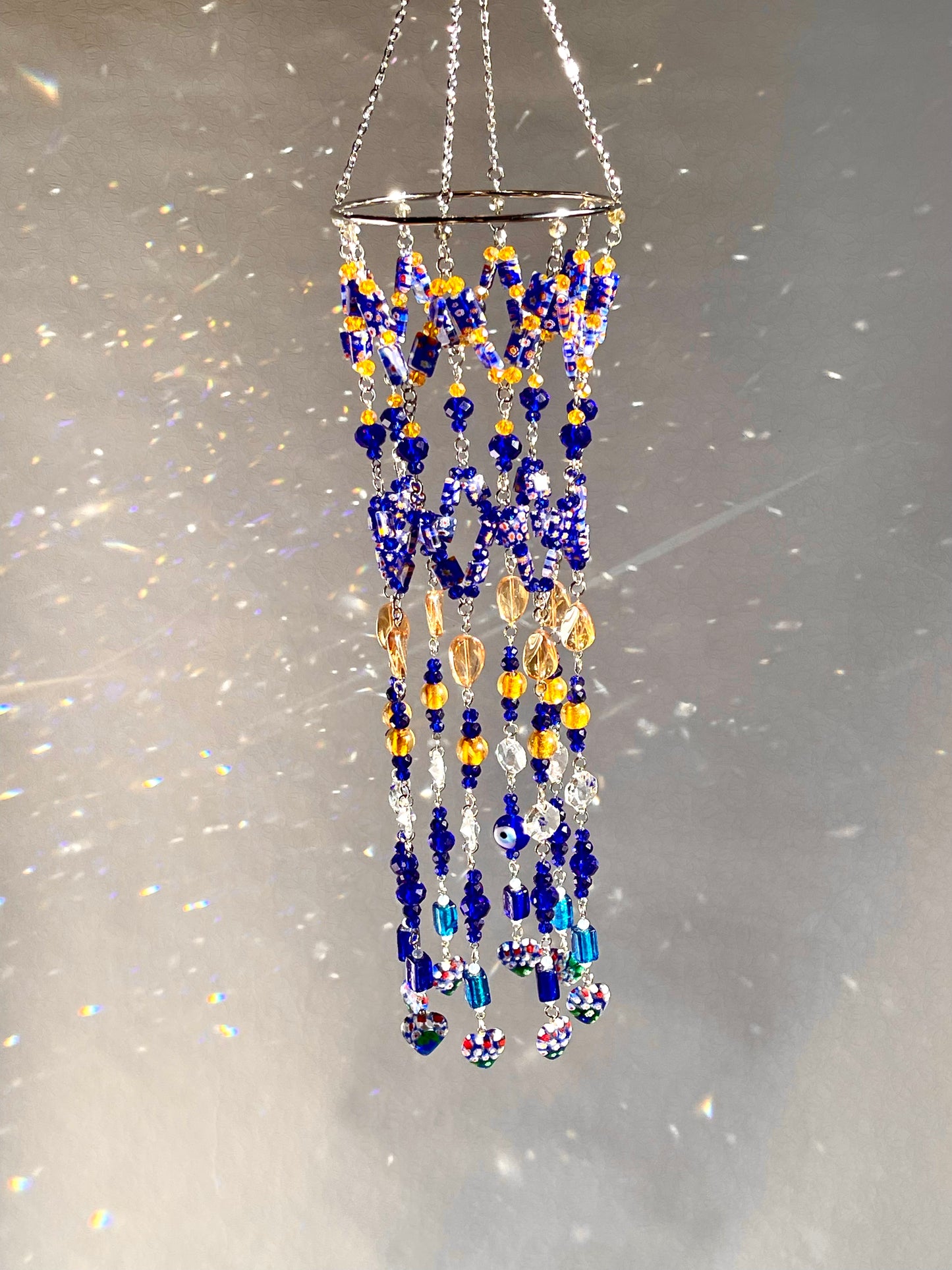 Blue and Gold Crystal Beaded Sun Catcher