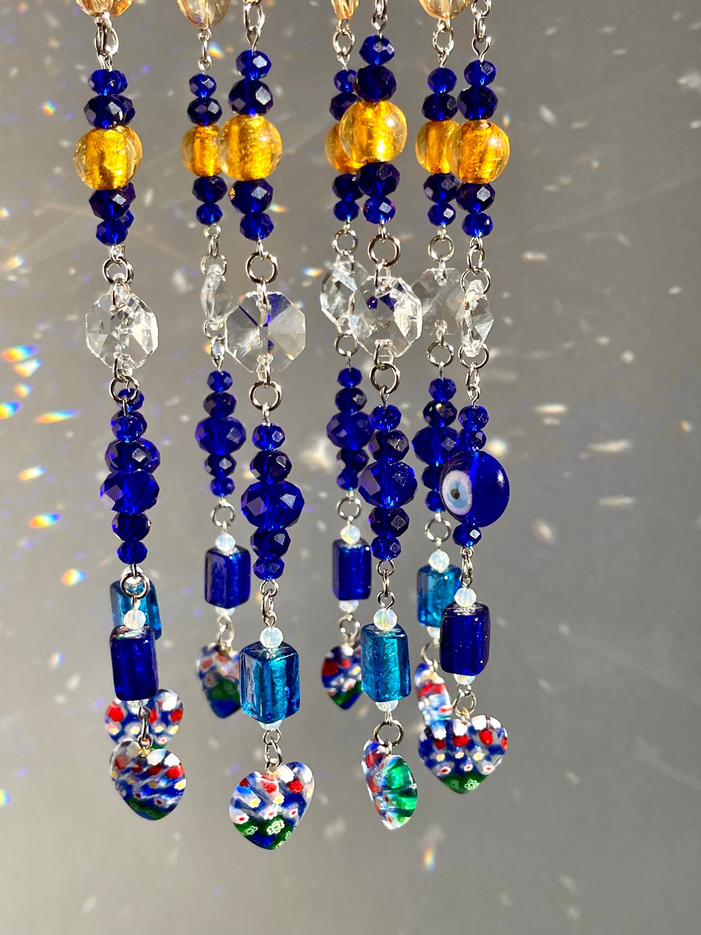 Blue and Gold Crystal Beaded Sun Catcher