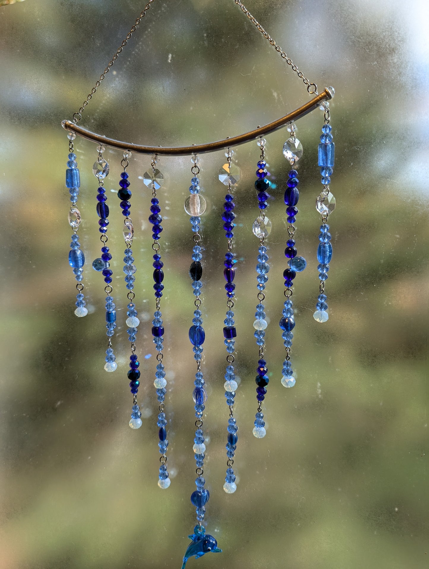 Dark Blue sun catcher with Glass Dolphin  Window Decor