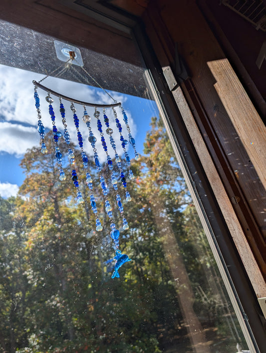 Dark Blue sun catcher with Glass Dolphin  Window Decor