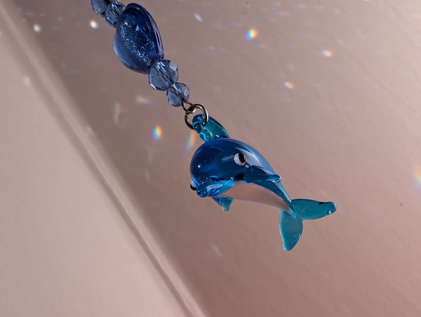 Dark Blue sun catcher with Glass Dolphin  Window Decor