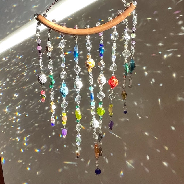 One of Kind Handmade Crystal and Clay Beaded Sun Catcher