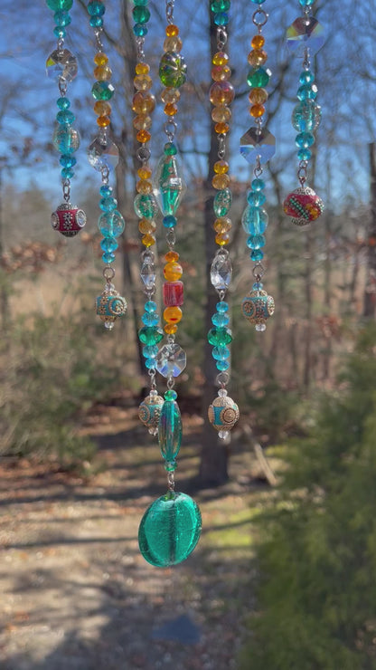 One of a Kind Colorful Beaded Driftwood Sun Catcher for Window