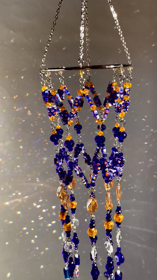 Blue and Gold Crystal Beaded Sun Catcher