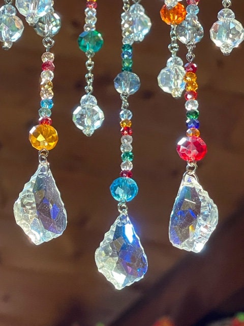 Mobile of Small Multi Colored Crystals and Rainbow Makers