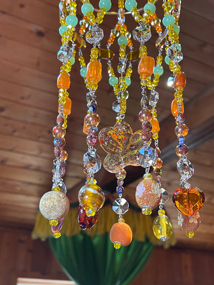 yellow, Jade and Orange Crystal Mobile Rainbow Sun Catcher, Multicolored Crystals, Boho Chic Hippie Decor, Crystal Sun Catcher, Garden or Patio Decor,