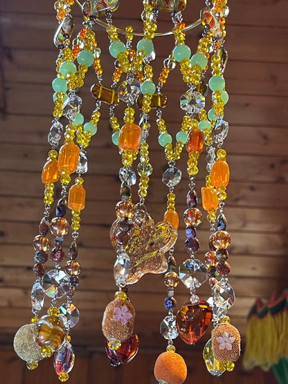 yellow, Jade and Orange Crystal Mobile Rainbow Sun Catcher, Multicolored Crystals, Boho Chic Hippie Decor, Crystal Sun Catcher, Garden or Patio Decor,