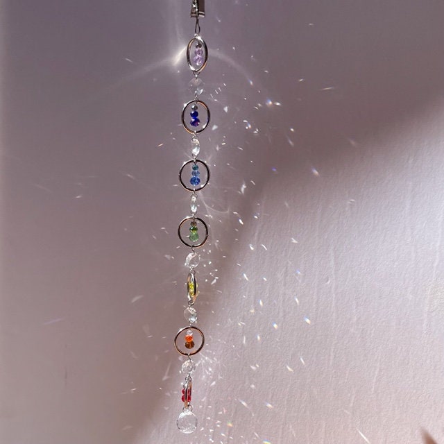 Chakra Colors Hanging Prism Light Catcher, Boho Chich Room Decor Aesthetic, window Decor Sun Catcher