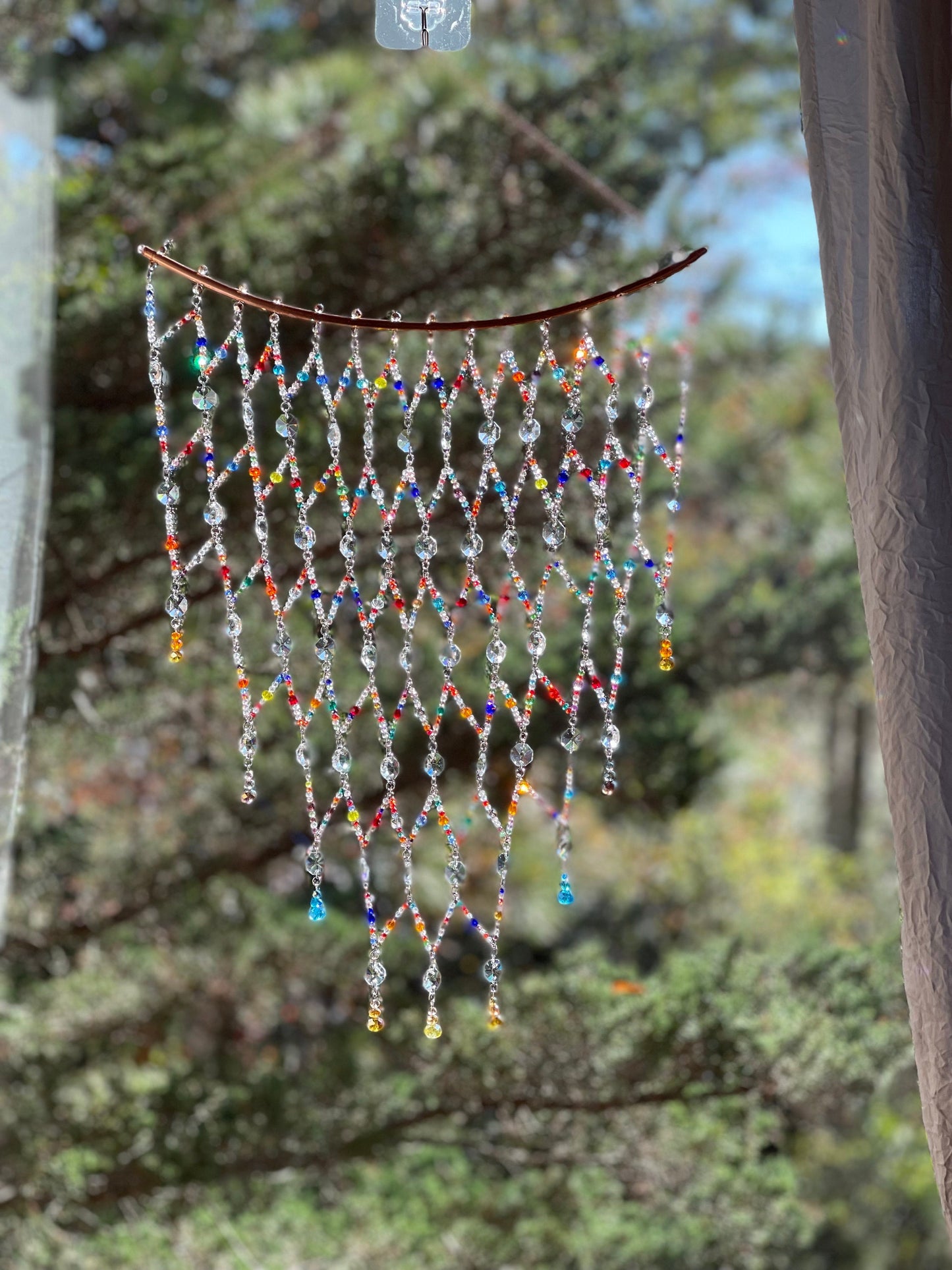 Beaded Crystal Tapestry, Hanging Sun Catcher for Windows, Rainbow Maker Prisms