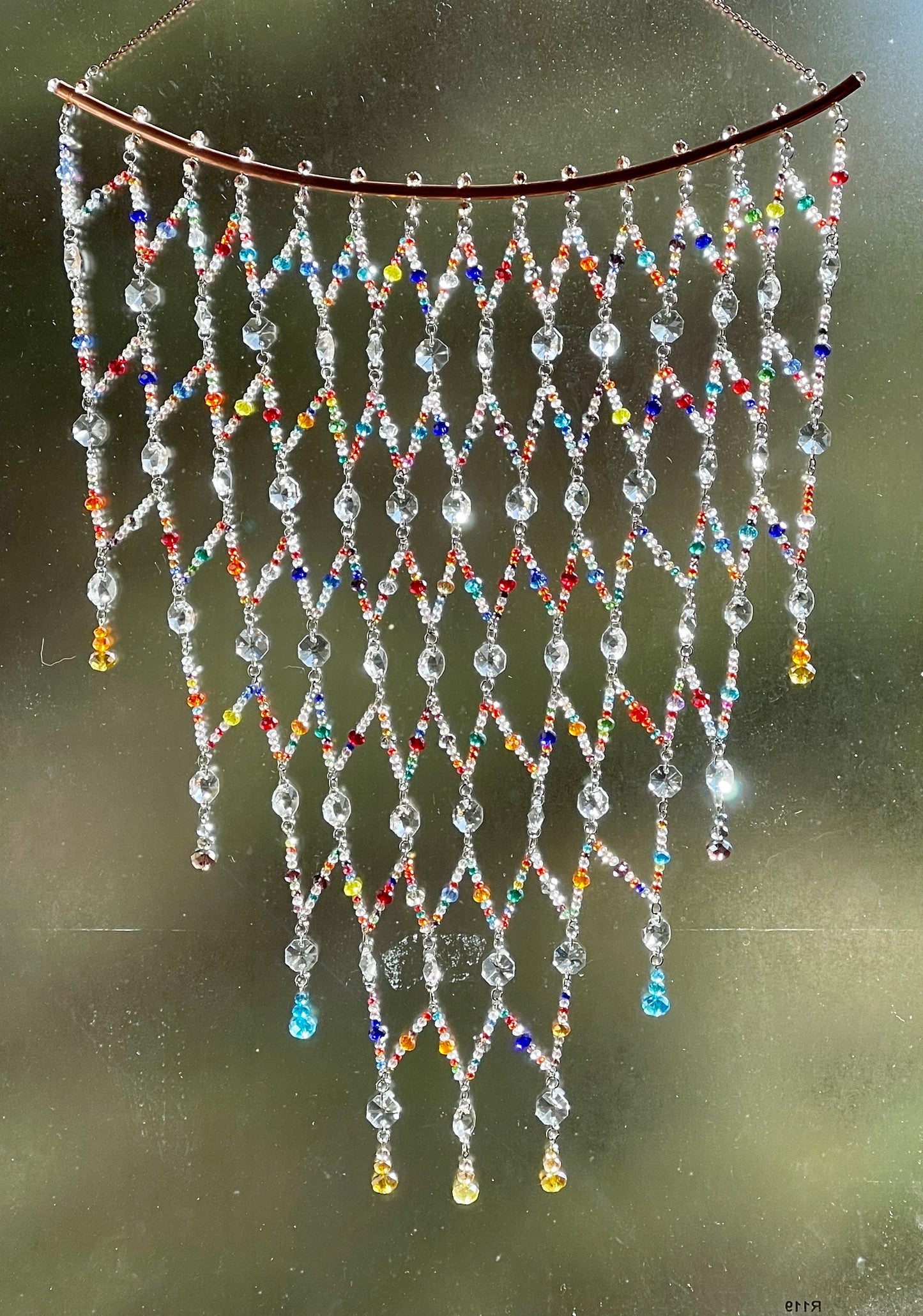 Beaded Crystal Tapestry, Hanging Sun Catcher for Windows, Rainbow Maker Prisms