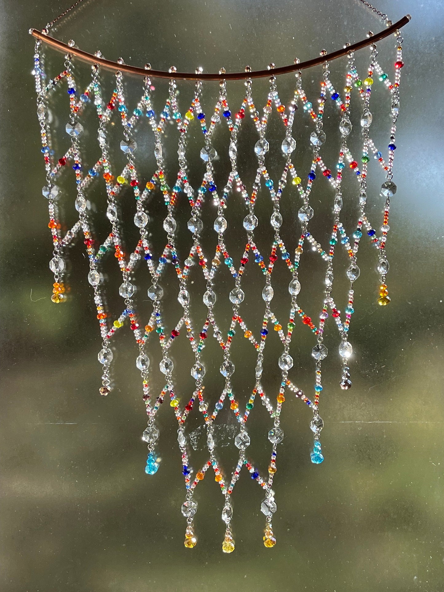 Beaded Crystal Tapestry, Hanging Sun Catcher for Windows, Rainbow Maker Prisms