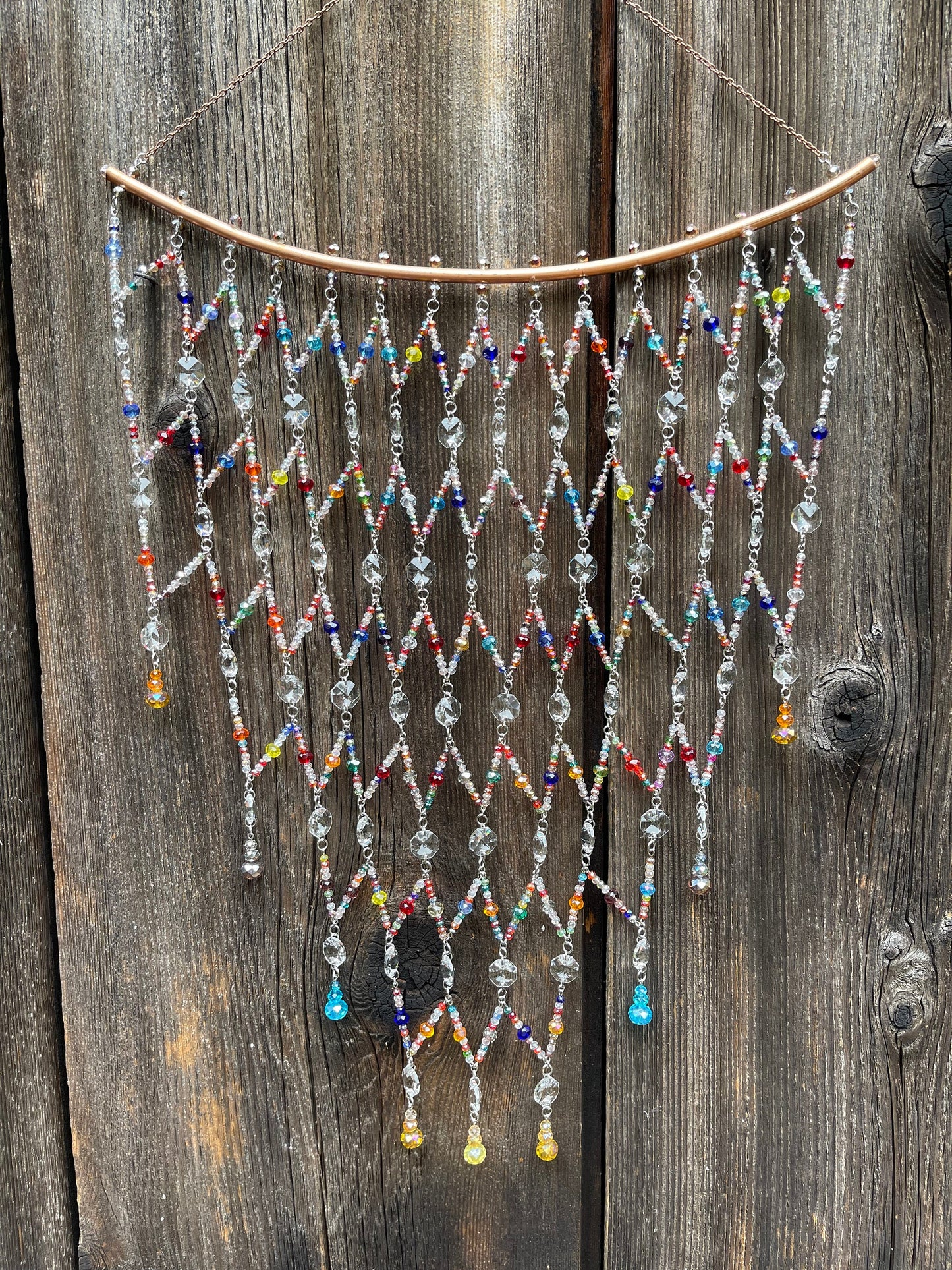 Beaded Crystal Tapestry, Hanging Sun Catcher for Windows, Rainbow Maker Prisms